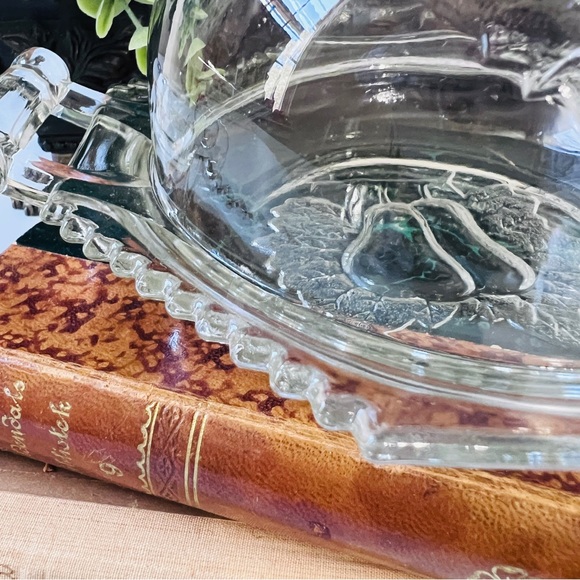 Vintage Adams & Co Domed Butter Cheese Dish 2 Pc Clear Pressed Glass Pear Motif - Picture 3 of 13